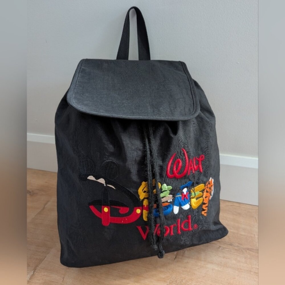 Walt Disney World Backpack Embroidered Rucksack Drawstring Black